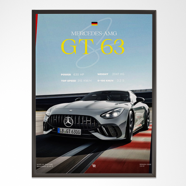 Modern wall art frame featuring a Mercedes-AMG GT63 sports car, minimalist design